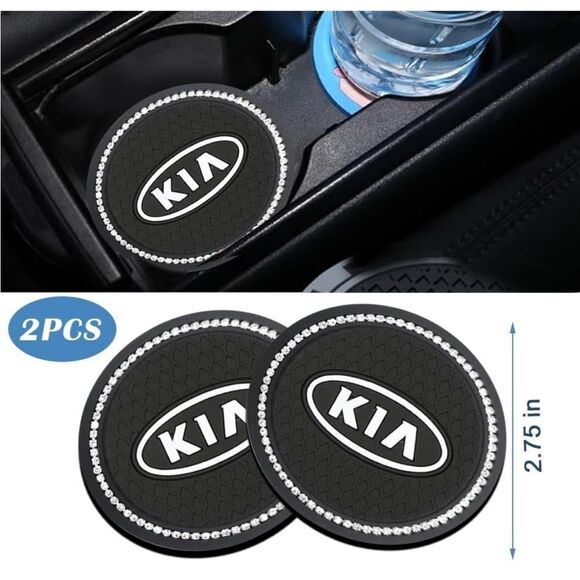 Kia cup Coasters in black and white with bling set of 2 NWT - Picture 1 of 6